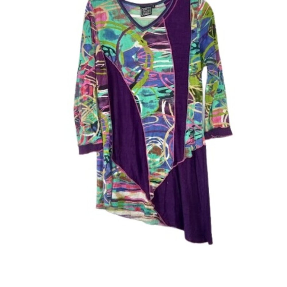Vintage Fresh Groove Womens Tunic Top  Mixed Media Boho Burnout M